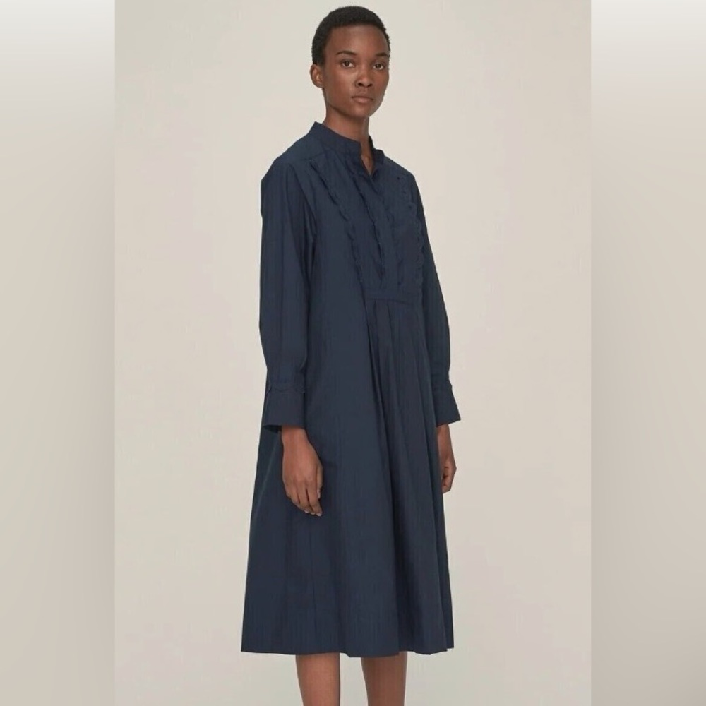 Toast UK Slate Broderie Anglaise Embroidered Navy Cotton Dress UK 16 (US 12)